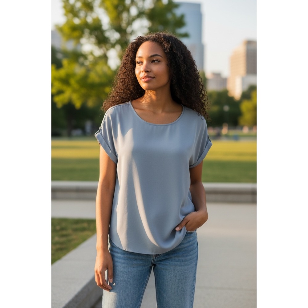 maurices Womens Gray Short‎ Sleeve Zipper Back Tunic Top Size S Polyester